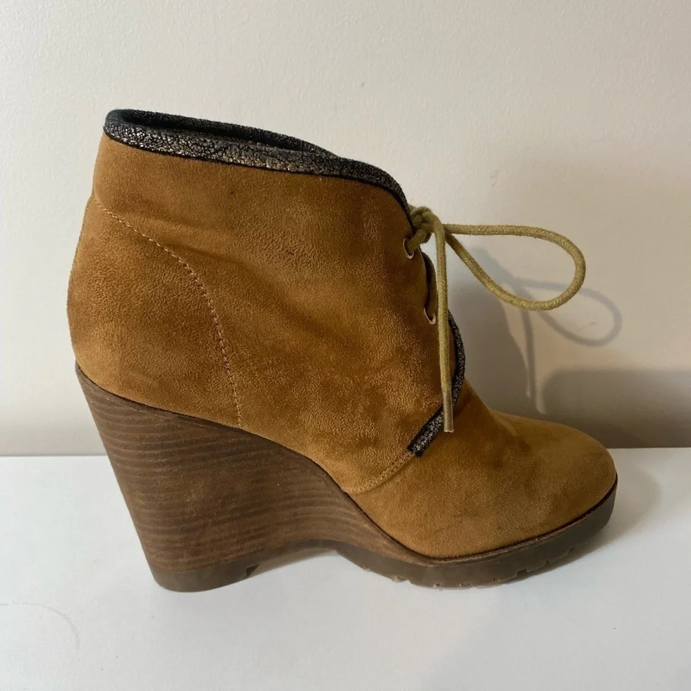 Vanessa Wu Anthropologie Brown Wedge Booties Boot US 7 Ties Boho Country Western